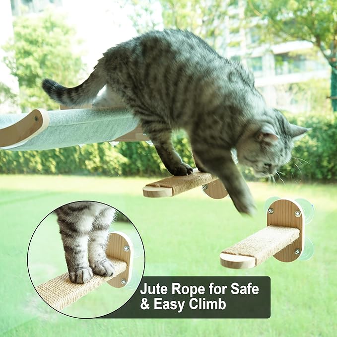 2-in-1 Cat Window Perch & Wall Shelves, Cozy Cat Window Hammock for Indoor Cats with 2 Pack of Sisal Window Shelf - Solid Wood Wall Mounted Furniture,for Sunbathing, Napping & Overlooking