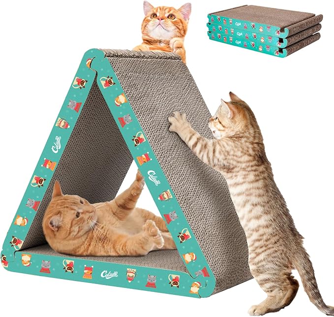 CATISM Cat Scratcher Cat Scratching Board - Foldable - Triangle, 6 Usable Sides Scratchers for Indoor Cats, Durable Recyclable Cats Cardboard Vertical(Pack of 3)