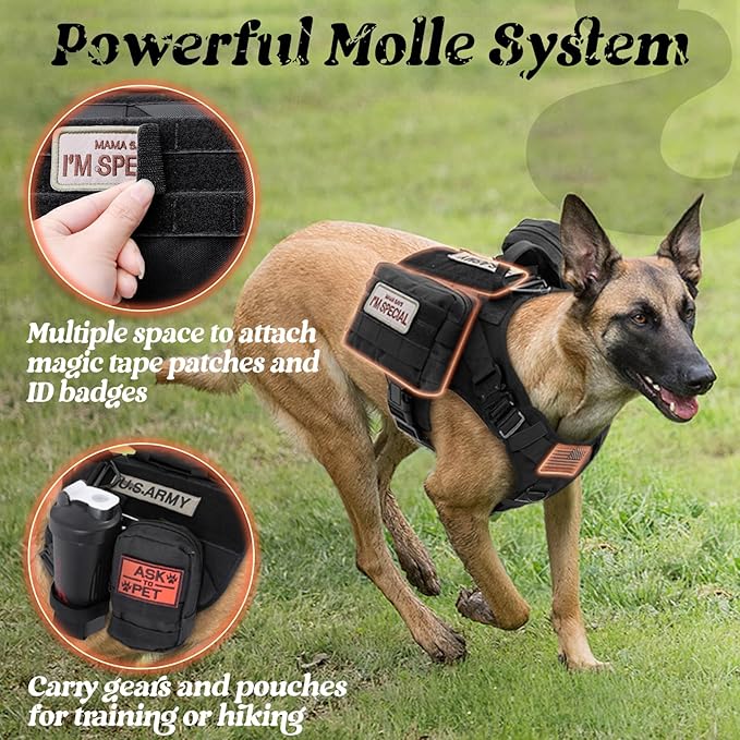 rabbitgoo Tactical Dog Harness for Small, Heavy Duty Pet Harness with Handle, No-Pull Service Vest Small Breed, Adjustable Military Dog Vest for Training Hunting Walking, Black, S