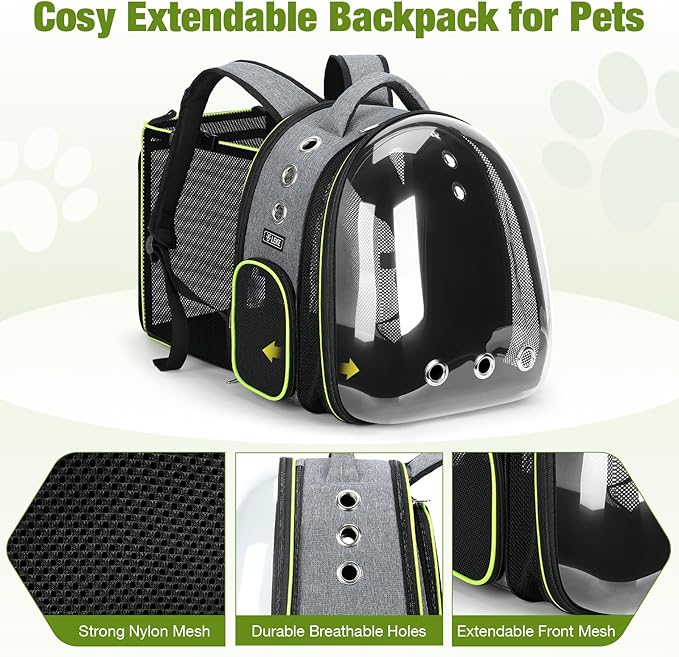 Lekereise Cat Bubble Backpack Carrier - Expandable Large Space Cat Backpack for Kitty Small Dog up to 18lbs, Transparent Pet Carrier for Travel, Hiking, Walking & Outdoor, Gray