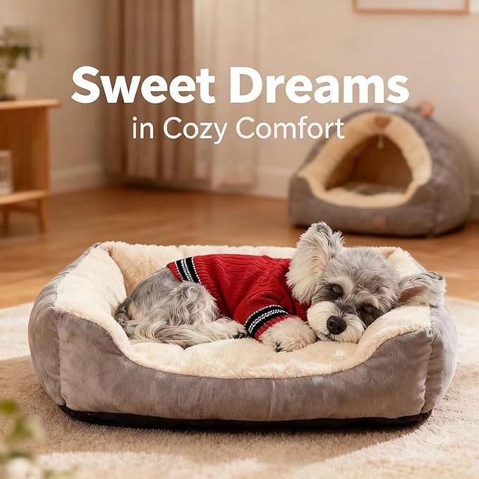 2Pack Small/Medium Dog Sweater, Warm Dog Winter Coat w/Sleeves, Comfortable High Neck & Leash Hole, Premium Dog Clothes for Schnauzer-Best for Holidays, Daily Walks M Bright Red & White