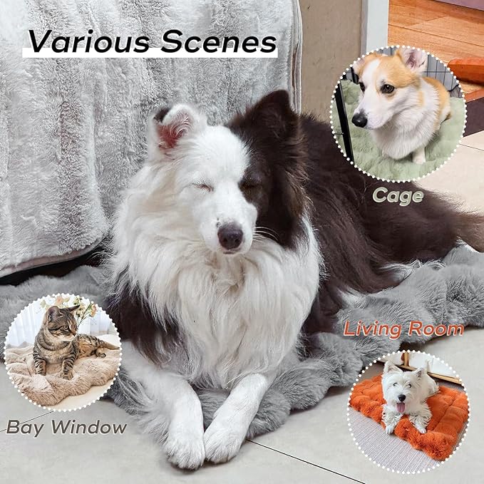Cat Bed Plush Puppy Pad Mat with Non-Slip Bottom Faux Fur Kitten Beds for Carriers/Floor Dog Friendly 23 x 15 Inch Medium Green