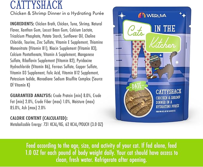 Weruva Cats in The Kitchen Slide N' Serve Grain-Free Natural Wet Pate Cat Food Pouches, Cattyshack, 3oz Pouch (Pack of 12)
