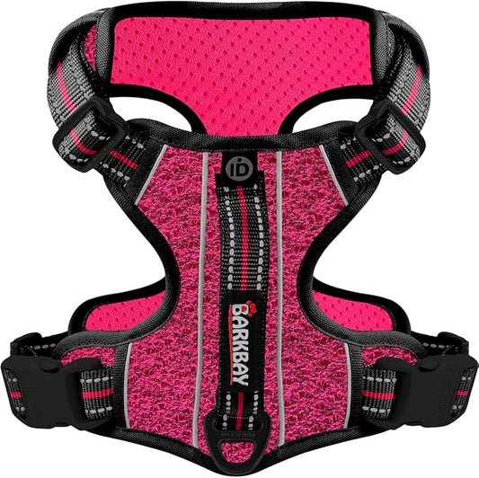BARKBAY Dog Harness No Pull with ID Tag Pocket - Heavy Duty, Reflective, Easy Control for Large Dogs(Pink/Black,S)