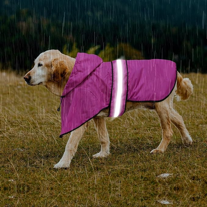Waterproof Dog Raincoats - Hooded Raincoats for Dogs, Adjustable Reflective Dog Rain Coat, Windproof Dog Rain Jacket Pet Rain Slicker Poncho for Small, Medium, Large Dogs (X-Large, Pink)