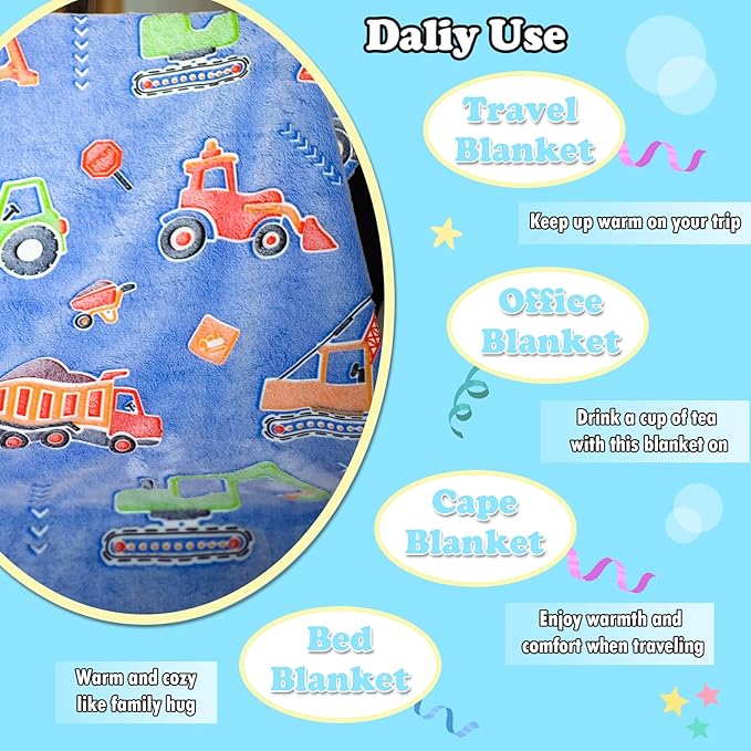 Halloween Car Theme Gifts for Kids Glow in The Dark Truck Blanket with Storage Bag, Soft Throw Blanket for Boys, Christmas & Birthday Present, 50"x60" Blue