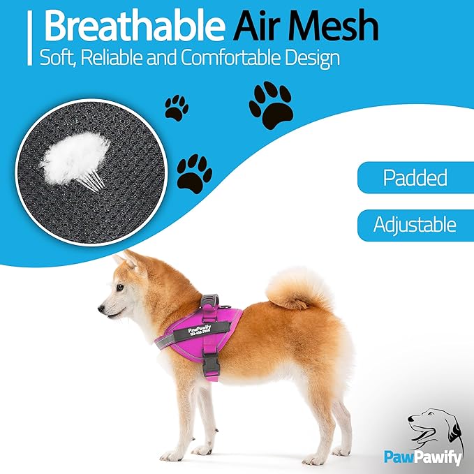 PawPawify Custom No Pull Dog Harness with Name and Phone Number, Heavy Duty Personalized Pet Vest to Prevent Tugging, Pulling, or Choking, Training and Walking (New Pink, M (20-40 LBS))