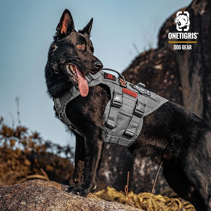 OneTigris Large Tactical Dog Harness, No Pulling Adjustable Dog Vest Harness, Heavy Duty Dog Harness with Handle, Large Hook and Loop Panels for Patch