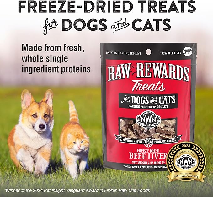 Northwest Naturals Raw Rewards Freeze-Dried Beef Liver Treats for Dogs and Cats - Bite-Sized Pieces - Healthy, 1 Ingredient, Human Grade Pet Food, All Natural, Proudly Made in USA, 3 Oz