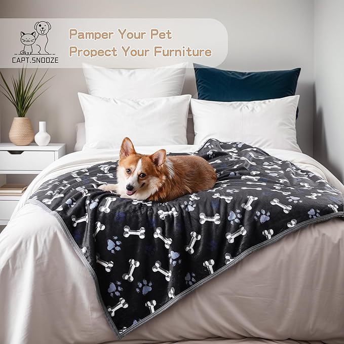 Waterproof Dog Blankets Pet Blanket, 30"x40" Cat Blanket for Indoor Cats, Soft Fluffy Sofa Car Bed Protector, Reversible Sherpa Fleece Puppy Blanket for Small Medium Dogs (Navy Paws)