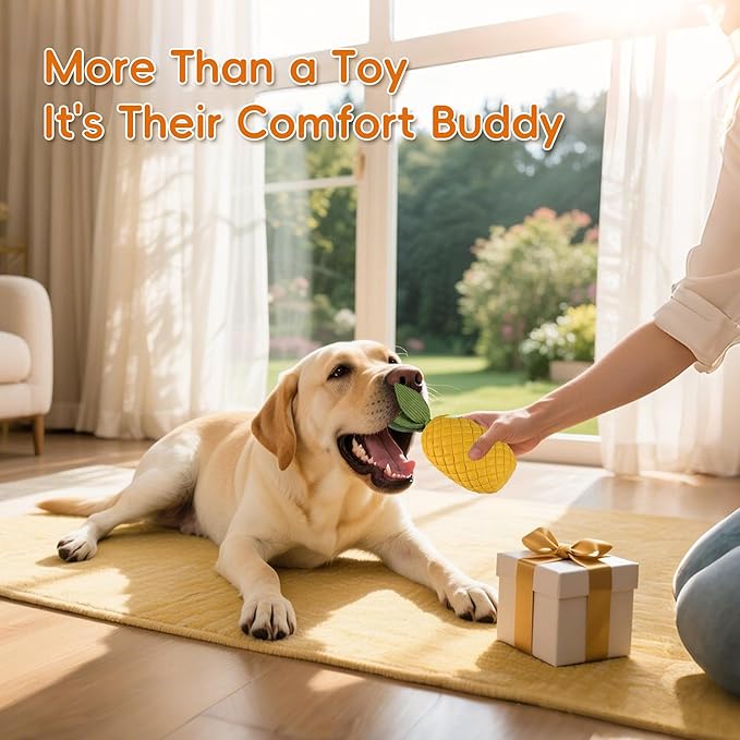 Pineapple Dog Toy, Indestructible Chew Toy with Squeaker, Durable Nature Rubber for Small Breed Dogs, Interactive Play, Teeth Cleaning, Boredom Relief