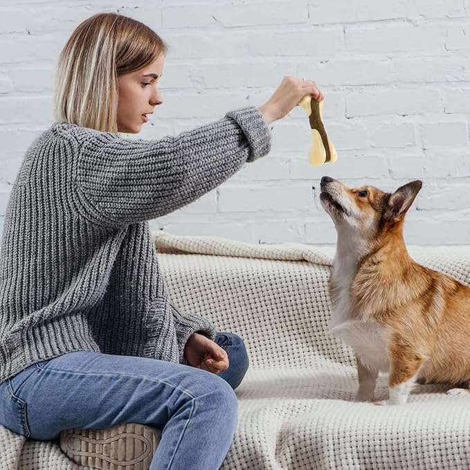 Sosation Bones Shaped Dog Toys for Aggressive Chewers, 2 Pack Dog Chew Toys Puppy Teething Nylon Beef Flavor for Large/Medium/Small Puppies Breeds(Hind Leg Bone,Large, Small)