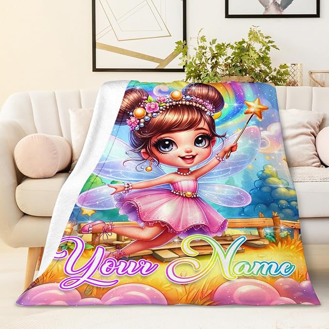 Girls Blanket Custom Fairy Throw Blankets Gift for Kids Teens Birthday, 60x80 Inches Warm Lightweight Fairy Throw for Sofa Couch Bed Travel