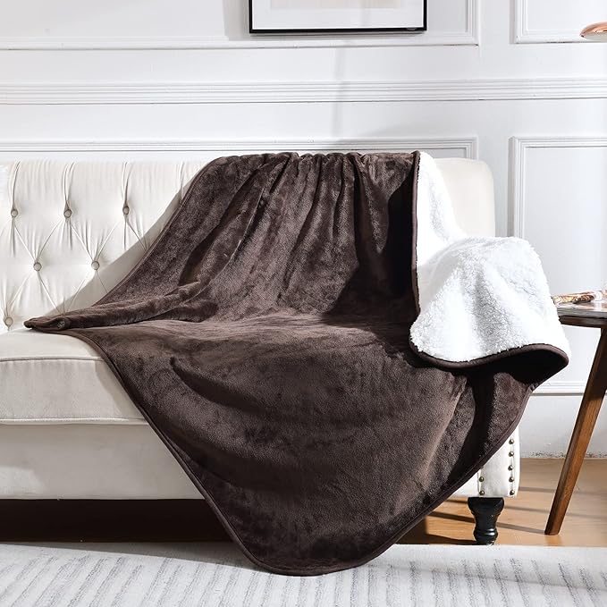 Waterproof Blanket for Bed Couch Sofa, Soft Liquid Pee Proof Pet Blanket for Dog Puppy Cat, Reversible Sherpa Fleece Furniture Protector (Brown, 60x80 inches)