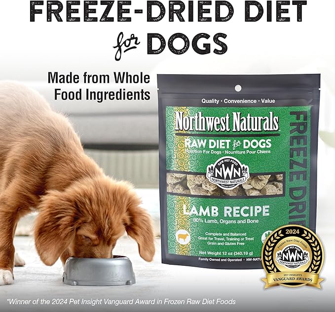 Northwest Naturals Freeze-Dried Lamb Dog Food - Bite-Sized Nuggets - Grain-Free, High-Protein, Raw Diet, Human-Grade, Limited Ingredients, All Natural, Nutrient-Dense, Healthy & Nutritious - 25 Oz