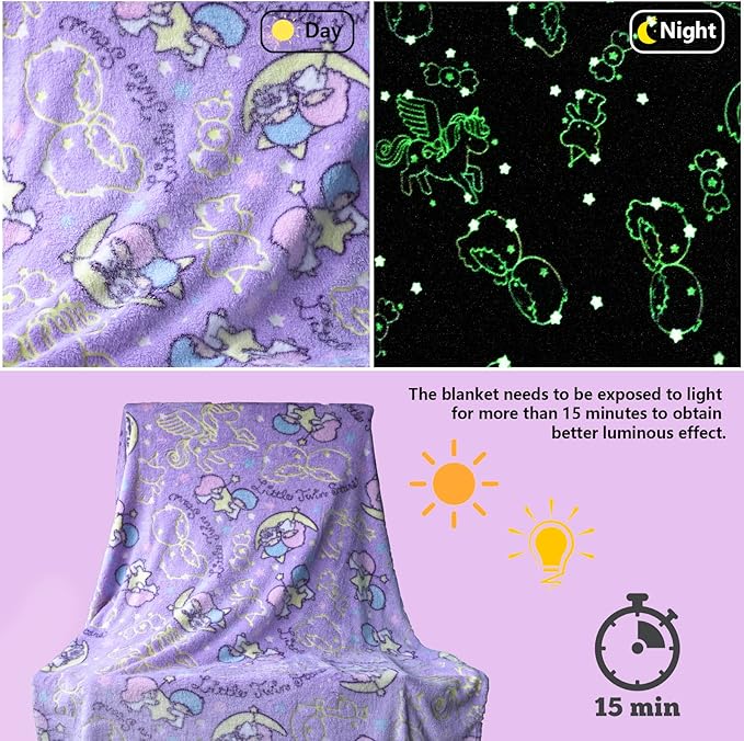Best Gift Halloween Glow in The Dark Moon Throw Blanket with Storage Bag, Soft Throw Blanket for Girls Boys, Gifts for Christmas Birthday Valentines, Kids Blanket, Home Travel Use, 50"x60" Purple