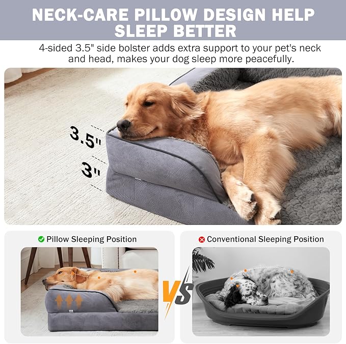 INVENHO Orthopedic Extra Large Dog Bed, XXL Waterproof Dog Sofa, Egg-Crate Foam Couch with Washable Removable Cover, Waterproof Lining and Nonskid Bottom