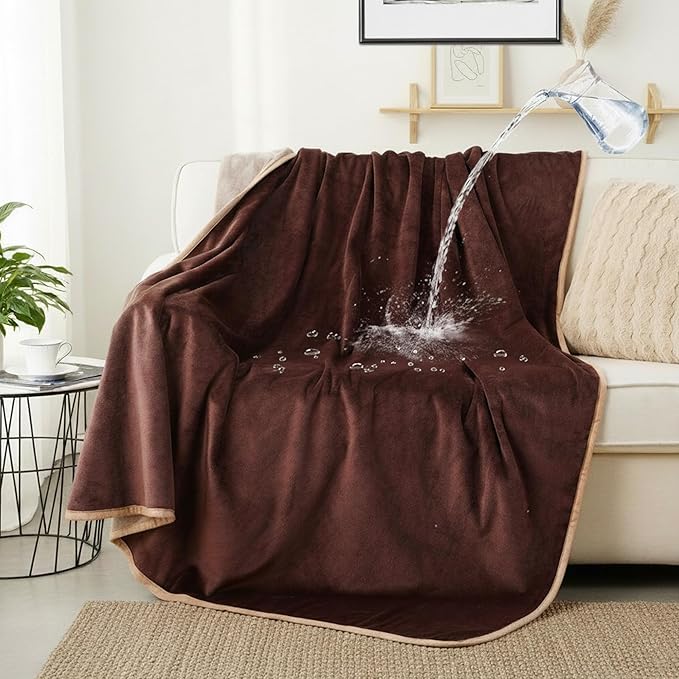 Waterproof Dog Blankets Brown Pet Blanket 60"x80", Soft Fluffy Sofa Car Bed Protector, Reversible Leakproof Flannel Washable Dog Blanket for Large Dogs