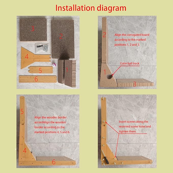 Cardboard Scratching Post with Bevel, 23.6-inch L-Shaped Scratching Post, All-Around fit, Allowing Cats to Stretch and Scratch, Built-in Toy Ball, Furniture Protection, Suitable for Indoor use