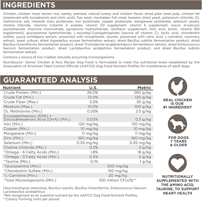 NutriSource Dry Dog Food for Seniors, Chicken and Rice, 4LB