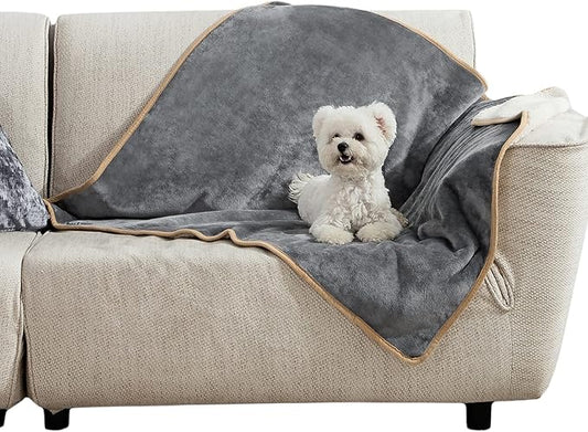 Bedsure Waterproof Dog Blankets for Medium Dogs Washable - Medium Cat Blanket for Couch Protection, Sherpa Fleece Puppy Blanket, Soft Plush Reversible Throw Furniture Protector, 30"X40", Grey