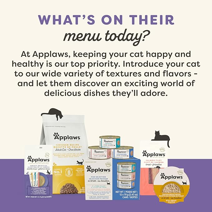 Applaws Natural Wet Canned Cat Food, Limited and Natural Ingredients, High Protein with No Artificial Additives, Variety Pack in Broth (16 x 2.47oz Cans)