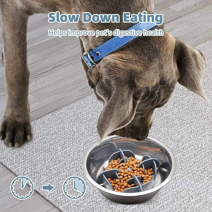 Jaoul Slow Feeder Dog Bowls Insert for Large Breed, 7 Inch Cuttable Slow Feeder Insert with 32 Octopus Suction Cups for Medium Large Size Dog Food Bowl (X-Large, Grey)