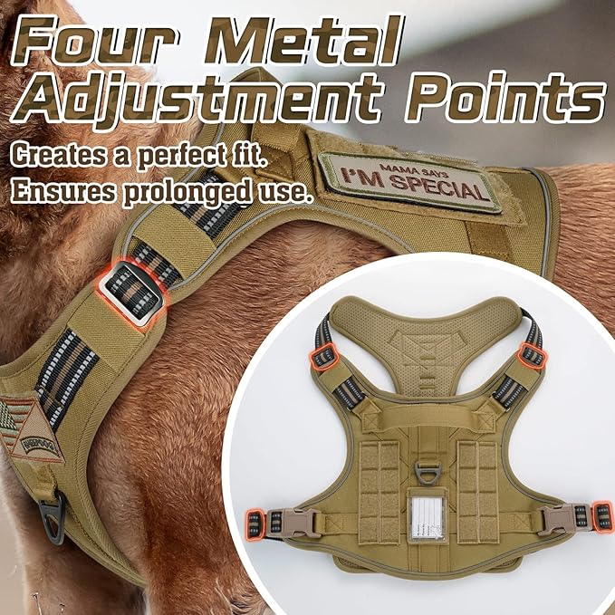 rabbitgoo Tactical Dog Harness for Small Dogs, No Pull Military Service Vest with Handle & Molle, Easy Control for Training Walking, Adjustable Reflective Straps, Brown, S