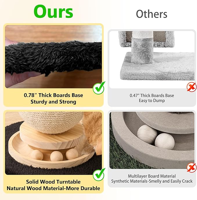 Mushroom Cat Scratching Post Cat Tree, 21.5โโ H Cute Cat Scratcher Tower with Durable Solid Wood Turntable Toy, Solid Black Mushroom Scratch Post Cat Sisal Scratcher with Catnip for Indoor Cats