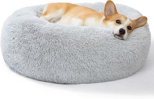 SAVFOX Plush Calming Dog Beds, Donut Dog Bed for Small Dogs, Medium, Large & X-Large, Comfy Cuddler Dog Bed and Cat Bed in Faux Fur, Washable Dog Bed, Multiple Sizes XS-XXL