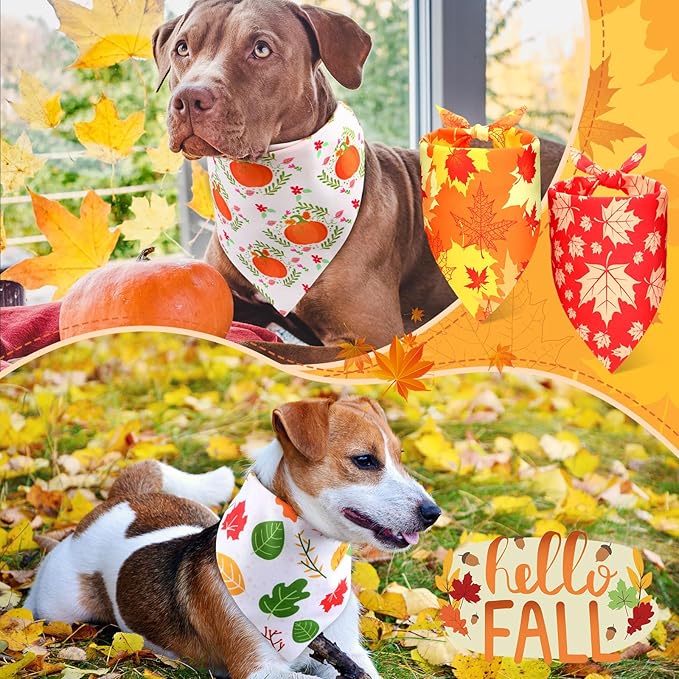 Preboun 50 Pcs Fall Pumpkin Dog Bandana Bulk Maple Leaves Bandana for Dogs Triangle Kerchief Bib Scarf for Small Medium Large Pet Thanksgiving Costume Accessories, 25 Styles (25.6 x 17.7 x 17.7 Inch)