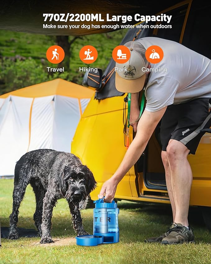 Portable Dog Water Bottle Bowl - 77 oz Travel Water Bowl Dispenser for Dogs Leak Proof, Suitable for Large Pet Drinking, A Must Have for Outdoor, Camping, Walking, Beach, Hunting Other Scenes (Blue)