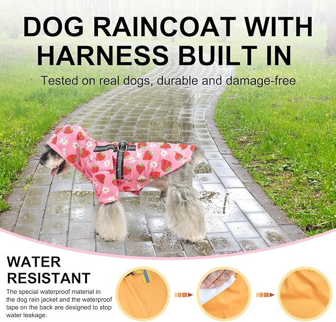 BEAUTYZOO Dog Raincoat Hooded with Harness Built-in for Small Medium Large Dogs Girls Boys, Dog Rain Jacket Slicker Poncho, Waterproof Dogs Rain Coat Clothes for Winter Rainy Snowy Days, Pink S