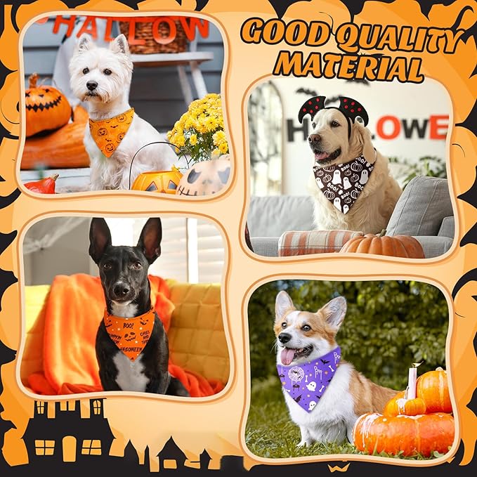 Preboun 200 Pcs Halloween Thanksgiving Christmas Dog Bandanas Bulk Holiday Bandanas for Dogs Triangle Kerchief Bib Scarf Set for Pet Fall Costume Photo Props Accessories Pet Shops Groomers, 25 Styles
