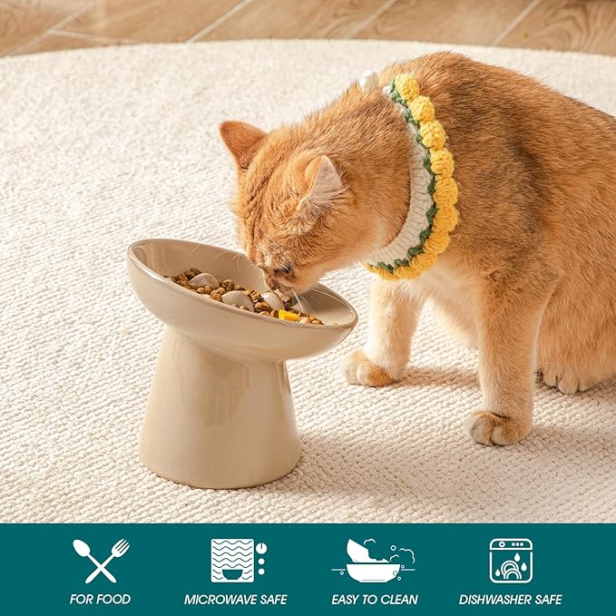 vancasso Ceramic Slow Feeder Cat Bowl, 6.25 Inch Elevated Cat Slow Feeder Bowl, Anti Vomiting for Dry and Wet Food, Brown