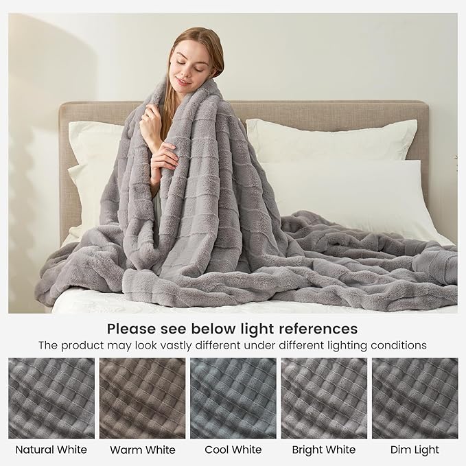Cozy Bliss Fluffy Faux Fur Throw Blanket for Couch,Warm Cozy Soft Grey Throw Blankets for Sofa Bed Living Room,60x80 Inches