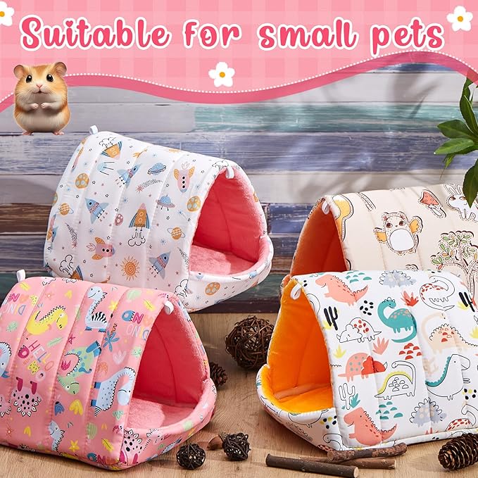 4 Pcs Guinea Pig Hideout, Guinea Pig Bed Tunnel, Rabbit Washable Small House Cage Accessories for Bunny Hedgehog Mouse Chinchillas Hamsters Ferrets Bearded Dragons Rats(Cartoon, 7.9 in)