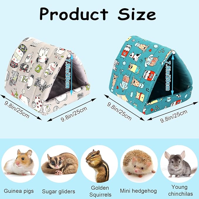 UPINS 2 Pack 9.8 inches Guinea Pig Bed, Guinea Pig Hideout Washable Small Animal House Cage Accessories for Dwarf Rabbits Chinchillas Hamsters Hedgehogs Ferrets Bearded Dragons and Rats