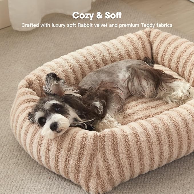 MIXJOY Dog Bed for Medium Sized Dogs, Washable Medium Dog Beds with Removable Cover, Rectangle Pet Beds with Non-Slip Bottom, Warming Calming Dogs Cuddler, 25"x21"x7", Beige