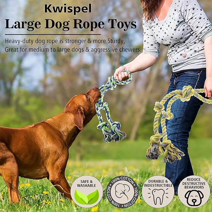 Rope Toy for Dogs,Large Dog Rope Toys for Aggressive Chewers, Heavy Duty Dog Toys for Large Medium Breed, Indestructible Tough Chew Toys Tug of War Dog Toy Cotton Rope for Teeth Cleaning