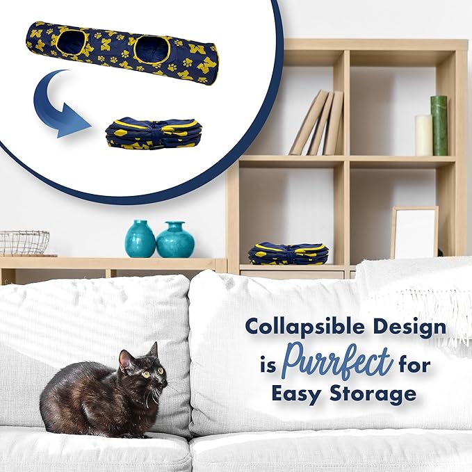 NCAA Michigan Wolverines Cat Tunnel Tube Toy with Plush Football Catnip and Feathers