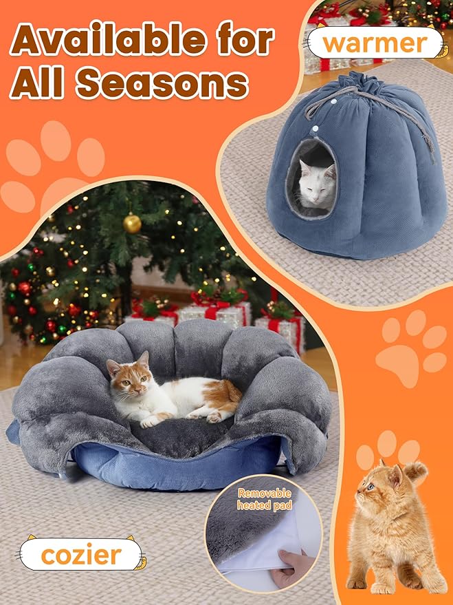 Rywell Heated Cat Bed, Versatile Heated Cat Bed Indoor, Soft & Cozy for All Seasons, Always Perfect Temperature with Overheat Protection Pet Bed for Cats & Small Dogs