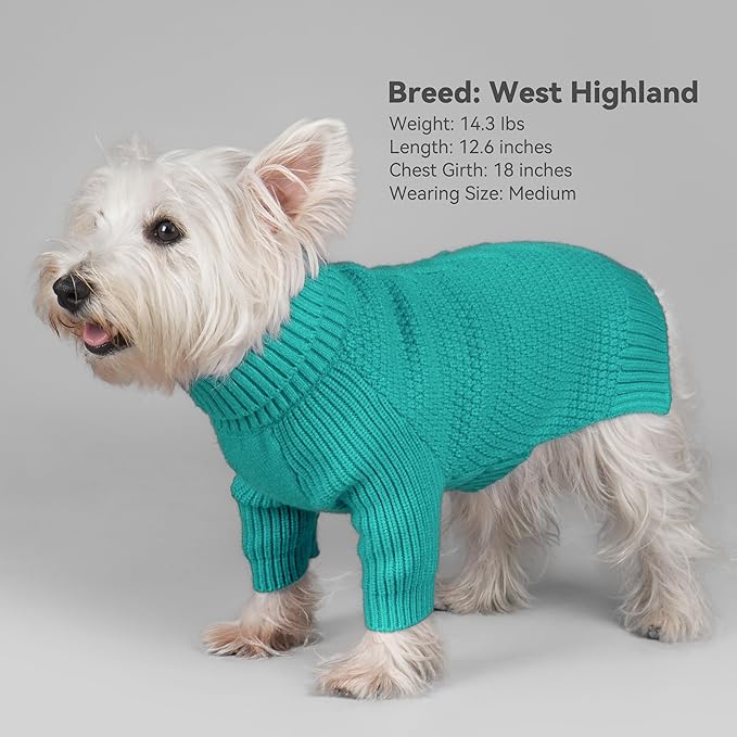 cyeollo Stretchy Fleece Dog Sweater, Knit Sweaters for Small Dogs Girl Warm Turtleneck Doggy Sweatshirt with Sleeves Fall Winter Pullover Cold Weather Dog Clothes, Aqua Green S