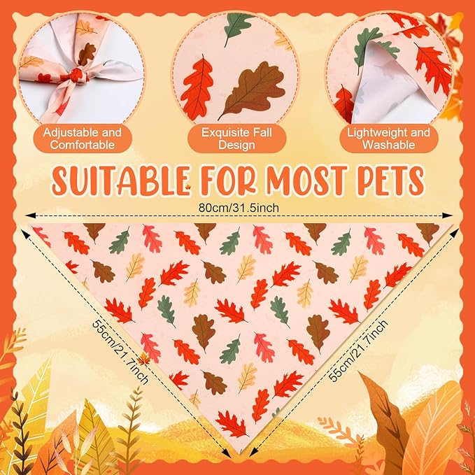 Weewooday 50 Pcs Fall Dog Bandanas Bulk Pumpkin Maple Leaves Thanksgiving Autumn Bandanas for Bibs Adjustable Scarf for Small Medium Large Pets Cats Costume(Leaves Pattern, 31.5 x 21.7 X21.7 Inch)