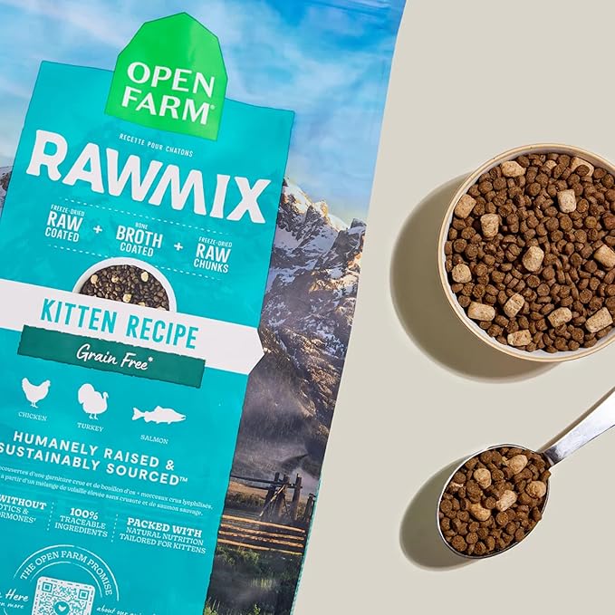 Open Farm, RawMix Dry Cat Food, Protein Packed Kibble Coated in Bone Broth with Freeze Dried Raw Chunks, Formulated for Kittens, Chicken with Turkey & Wild-Caugh Salmon Recipe for Kittens, 8lb Bag