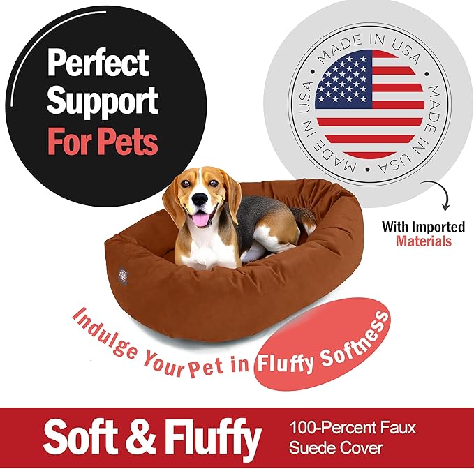 Majestic Pet 32 Inch Suede Shredded Memory Foam Mix Calming Medium Dog Bed Washable 32 x 23 x 7 (Inch) - Cozy Soft Round Donut Dog Bed with Spine for Head Support - Pet Bed Rust
