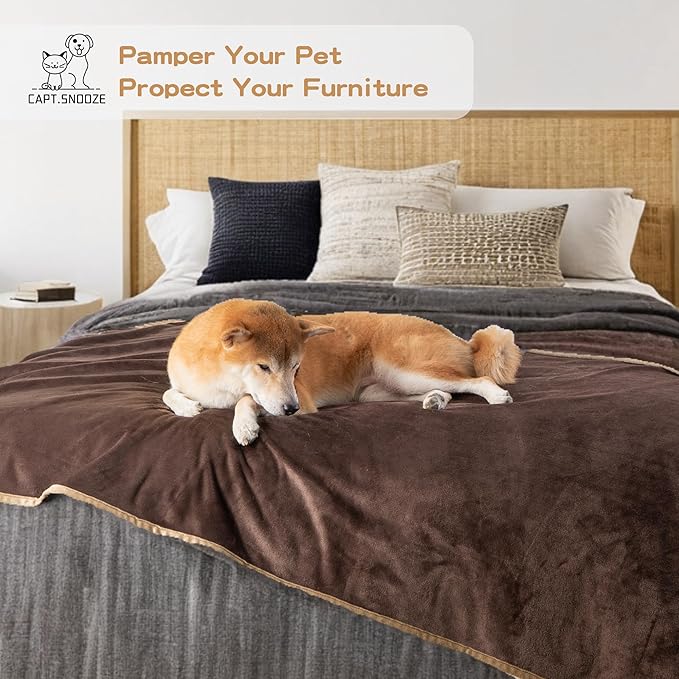 Waterproof Dog Blankets Brown Pet Blanket 60"x80", Soft Fluffy Sofa Car Bed Protector, Reversible Leakproof Flannel Washable Dog Blanket for Large Dogs