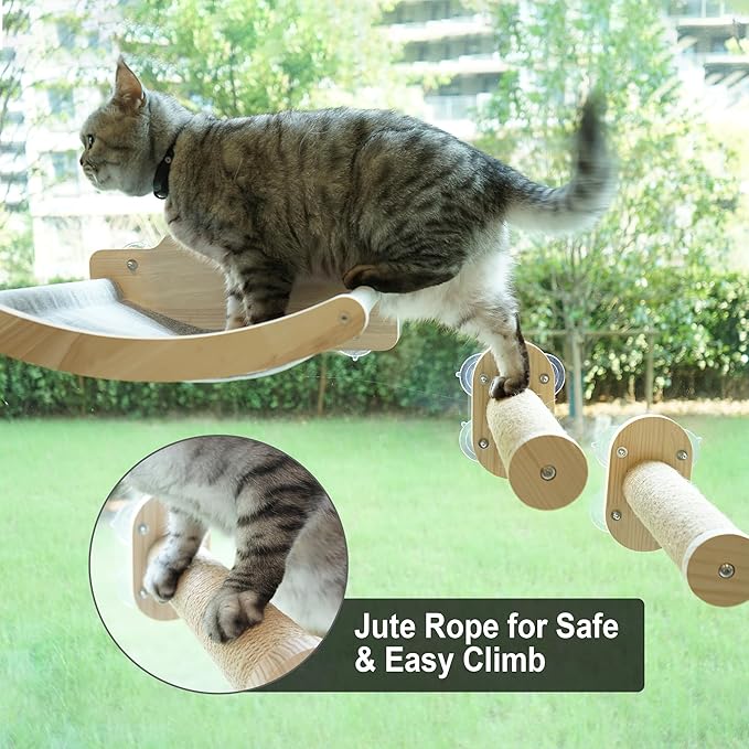 2-in-1 Cat Window Perch & Wall Shelves, Cozy Cat Window Hammock for Indoor Cats with 2 Pack of Sisal Window Shelf - Solid Wood Wall Mounted Furniture,for Sunbathing, Napping & Overlooking