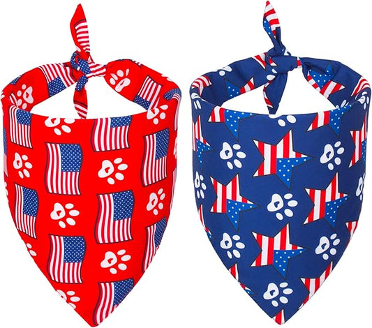 ADOGGYGO American Flag Dog Bandana, Multiple Sizes Offered, Reversible Red Blue Flag Star Scarf, Patriotic 4th of July Bandanas for Medium Large Dogs (Large)