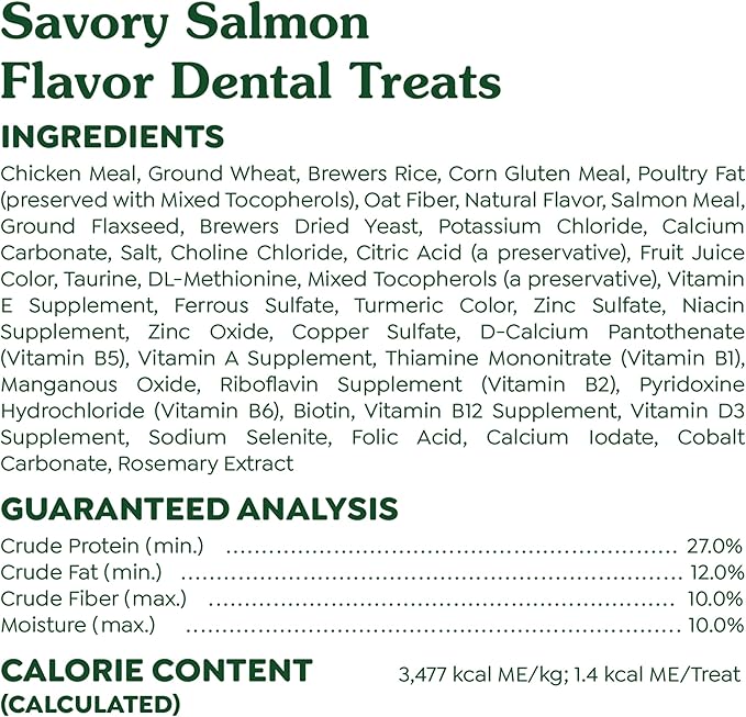 Greenies Feline Adult Dental Cat Treats, Savory Salmon Flavor, 21 oz. Tub